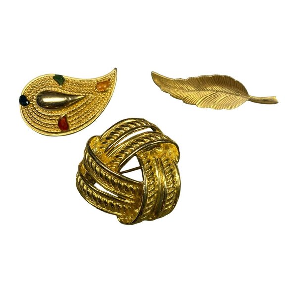 Avon Paisley, DuBarry Fifth Avenue Leaf, and Love Knot Rope Vintage Gold Tone Br - Picture 1 of 7